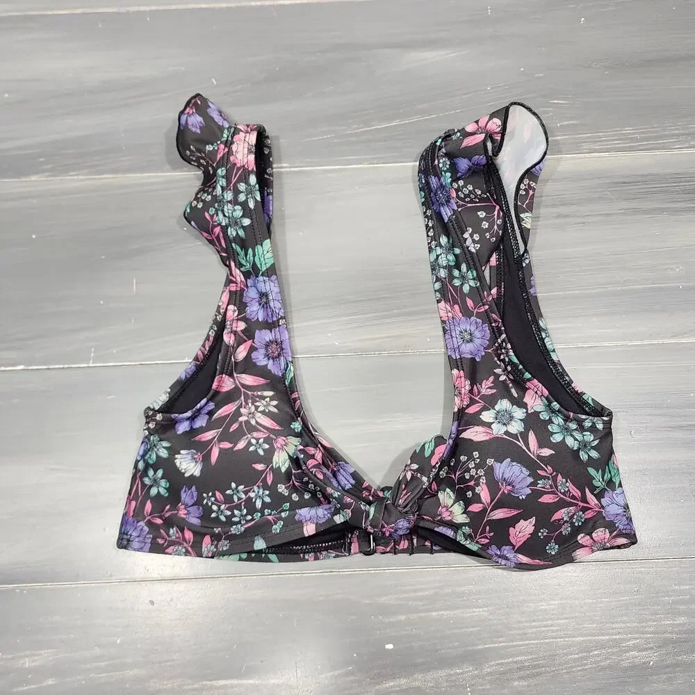Aeropostale Live‎ Love Dream Bikini Swim Top Black Floral Small